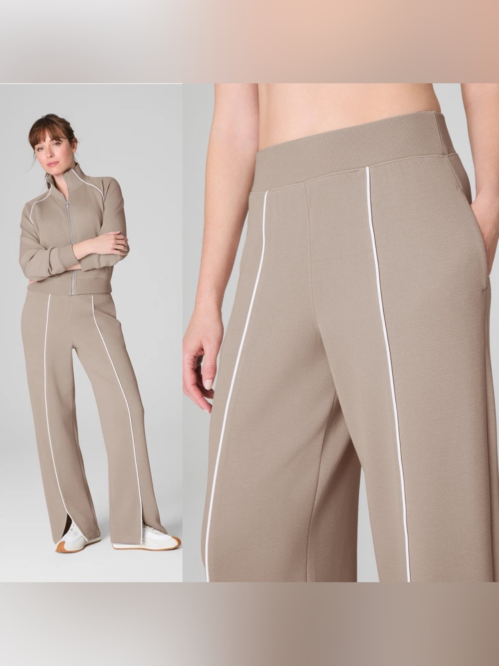SPANX AirEssentials Pique Straight Leg Pant‎ Ashwood Tan Knit Lounge Pull On 1X - Picture 2 of 3
